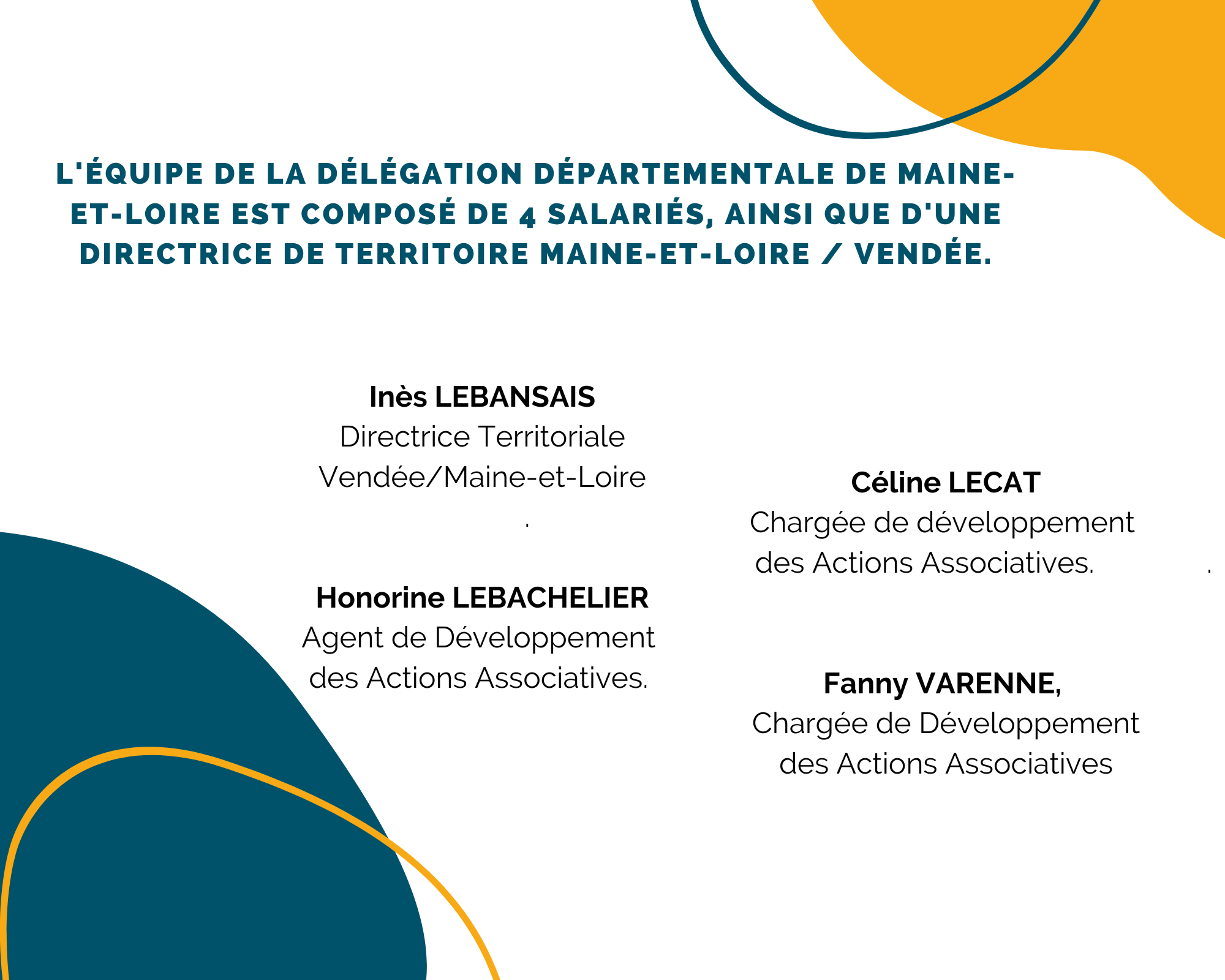 L'équipe de la Délégation Départementale de Maine-et-Loire est composé de 4 salariés, ainsi que d'une Directrice de Territoire Maine-et-Loire  Vendée..png